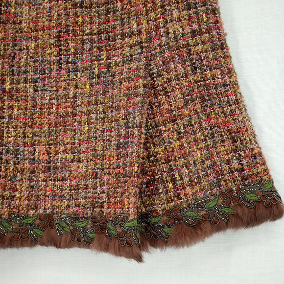 Cynthia Steffe Skirt Womens 8 Brown Gold Tweed Fringe Hem Lined Mohair Alpaca - Picture 6 of 15